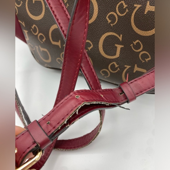 Guess Vintage Maroon Strap Brown Logo Backpack - Picture 8 of 14